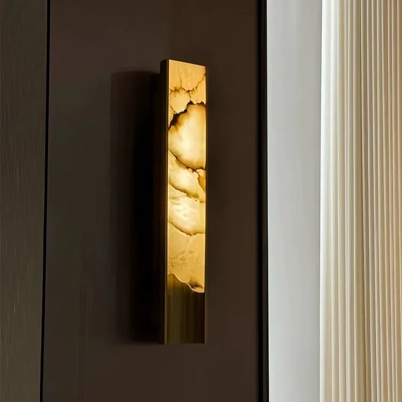 

American Brass Marble Lustre Chandelier, Dimmable Long Aluminum Pendant Lamp & Wall Lamp for Living Room, Fixture for Ceilings