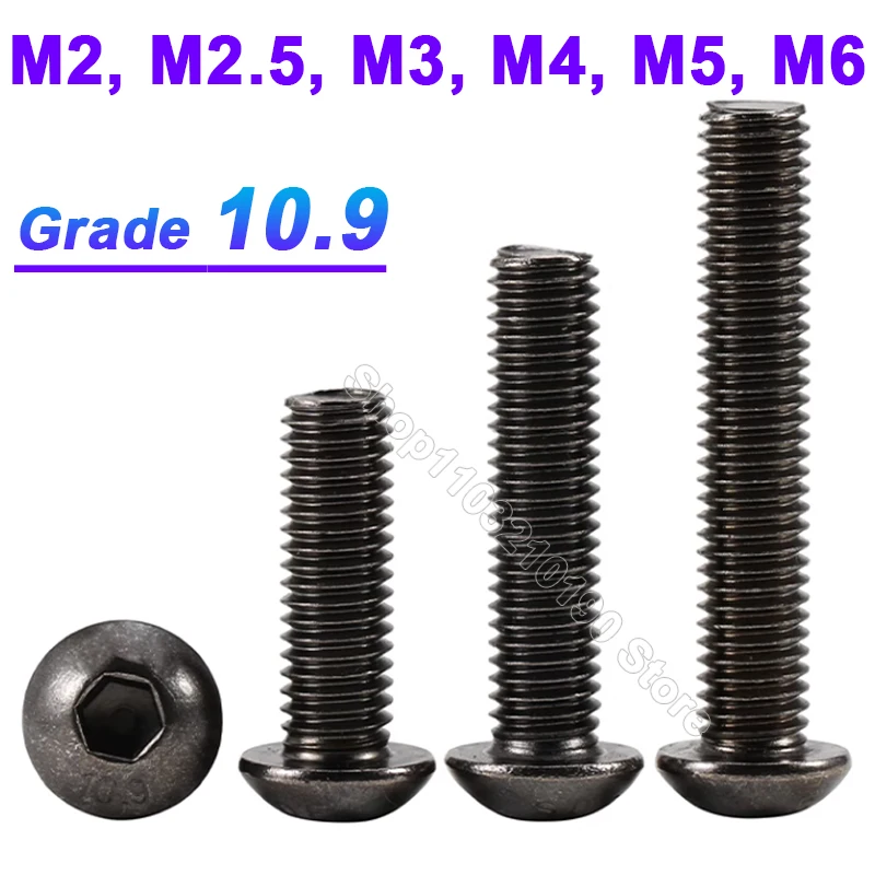 

5-20Pcs DIN7380 M2 M2.5 M3 M4 M5 M6 Grade 10.9 Black Nickel Round Pan Head Hex Hexagon Socket Screws Button Head Allen Bolts