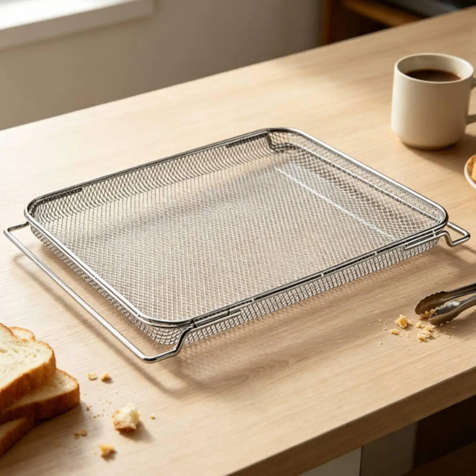 DT200 Air Fryer Baking Rack Stainless Steel Wire Mesh Tray Raised Edge for Small Ingredients Compact Oven Insert