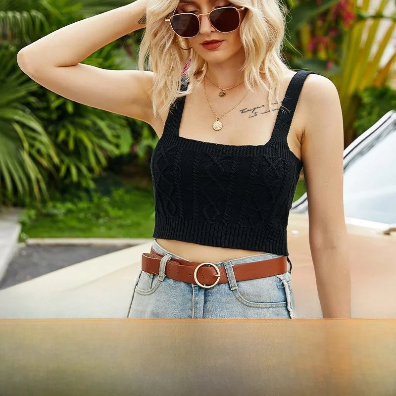 

Spring Summer New Knitted Sexy Color Strap ort Tight Knitted Women's Faion Vest Top European Sle 3D Effect Ultra ...