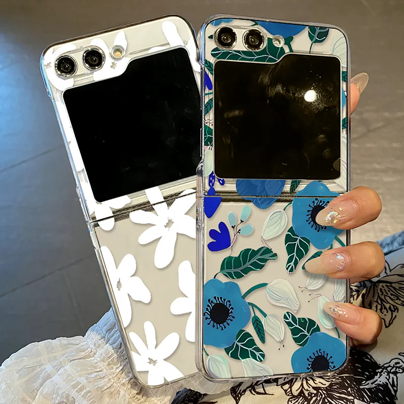  Für Samsung Galaxy Z Flip 5 Flip 4 Flip3 Fall Blumen Muster Transparent Harte PC Klapp Zurück Abdeckung Für Samsung Z Flip 5 4 3