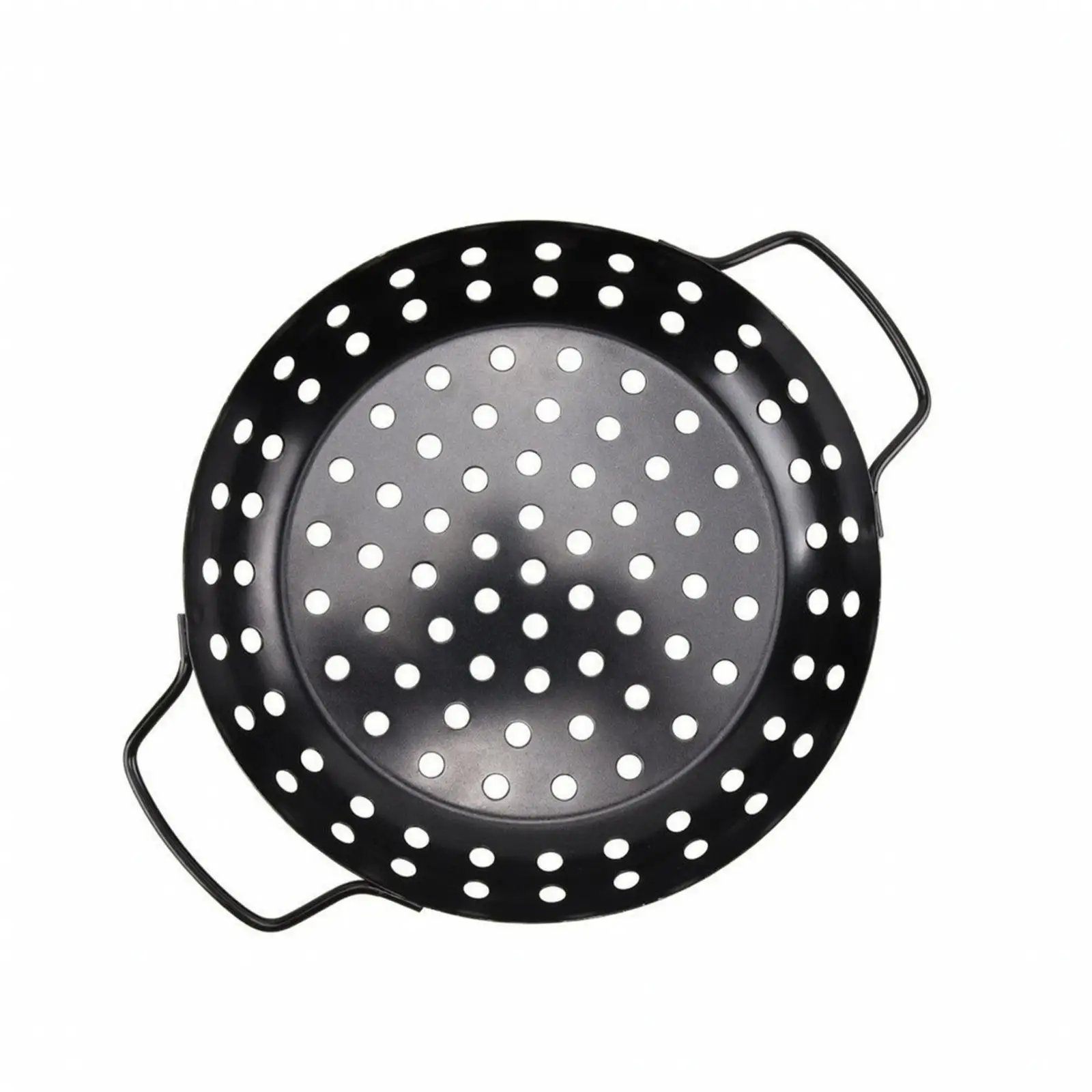 Round Carbon Steel Perforated Grill Pan Nonstick Finish for Even Heat Circulation Ideal for Backyard Barbecue Cookouts