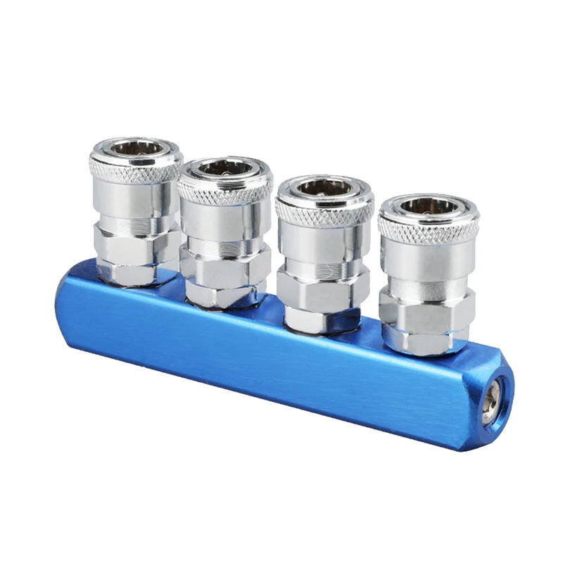 Pneumatic Distributor Manifold Multi Splitter 4 Way Air Hose Quick Connect Coupling Tool 1/4 Bsp Thread