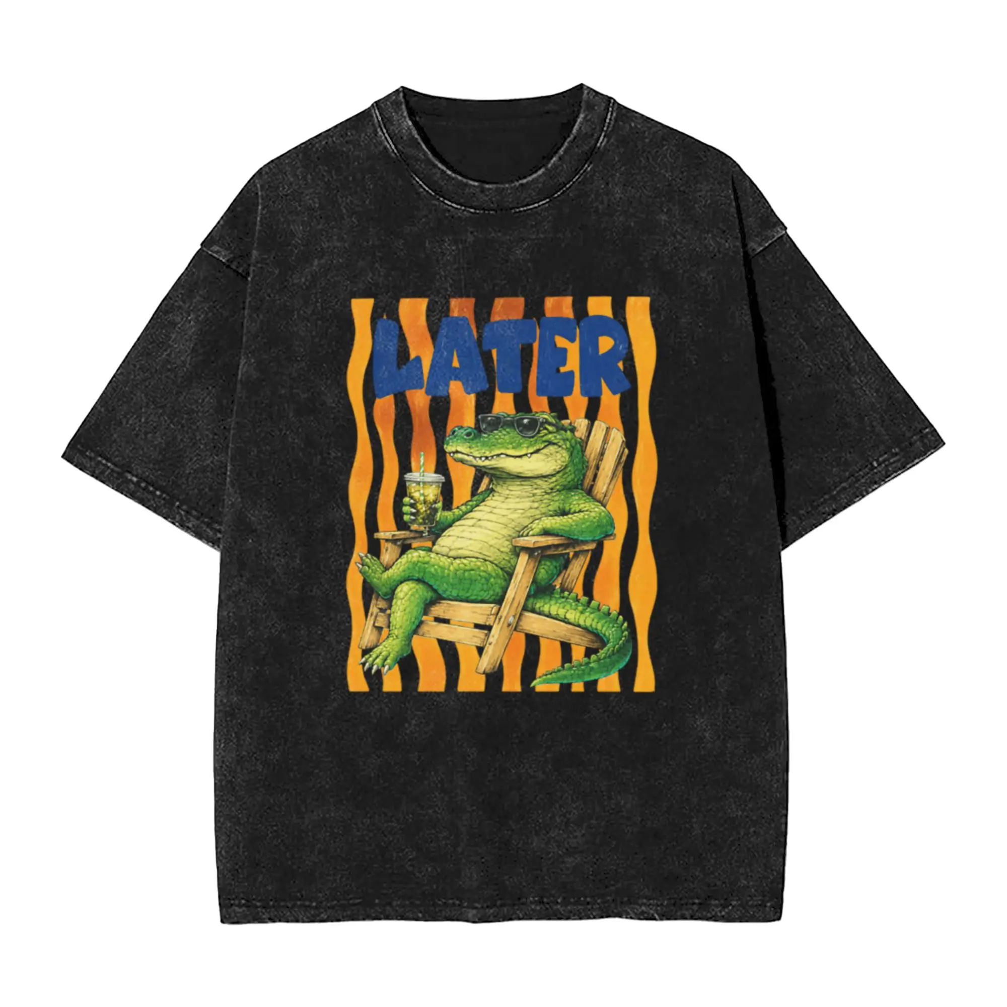 Sunglasses-Wearing Alligator Relaxing Classic Comfort A Vintage Oversized Cotton Unisex T-Shirts