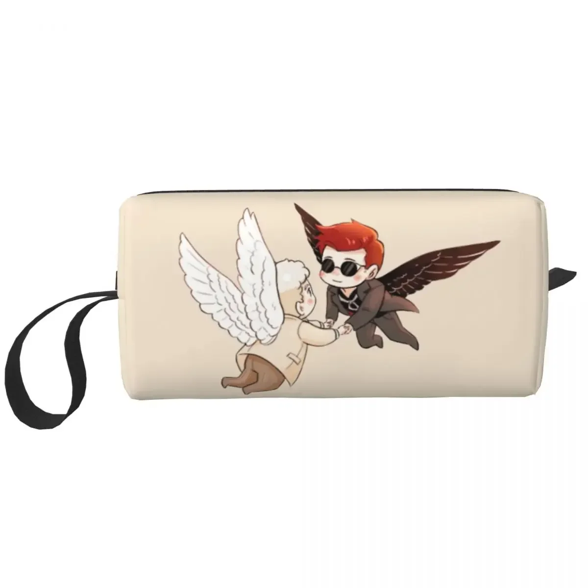 Good Omens Makeup Bag Pouch Chibis Holding Hands Cosmetic Bag Travel Toiletry Small Makeup Pouch Storage Purse Men Women