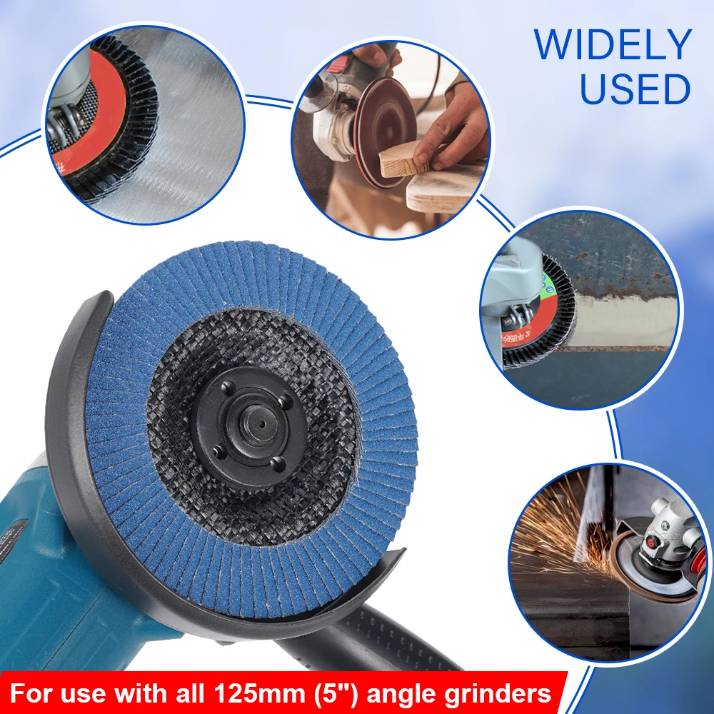 10 Uds. Discos de lijado para amoladora angular de 5 "y 125mm, discos de aleta de muela de grano 40/60/80/120, herramienta abrasiva de eliminación de madera y Metal y plástico