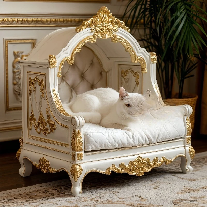 

Cat Castle Villa Luxury French Solid Wood Cat Bed Kennel