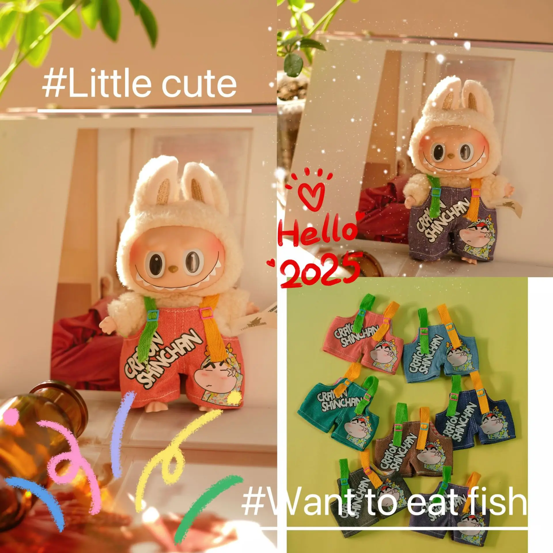 

Doll clothes only 17 cm Labubu clothes cartoon printed suspenders cool pants waist hanging ornaments