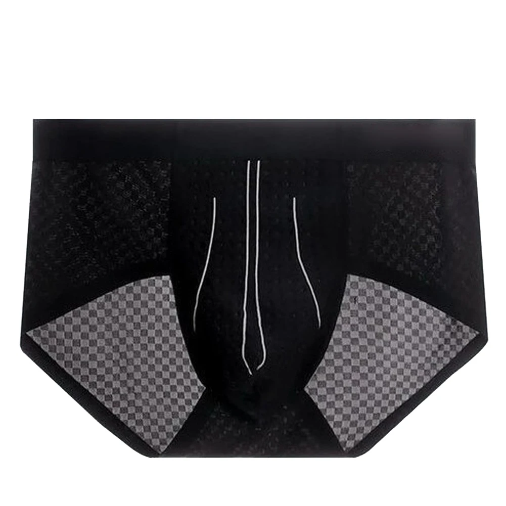 Men's Brief-Style Underwear Made with Ice Silk Material and Bulge Pouch Mid-Waist Placement for Natural Support and Coolness