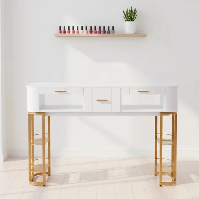 Modern Wood Nail Art Table Chair Set For Commercial Salon Furniture Single/Double Manicure Table HONGZI Brand 1 Year Warranty