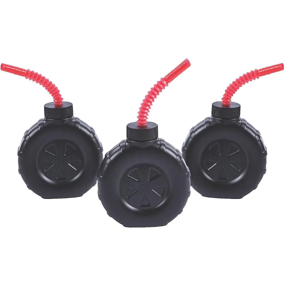 أكواب سائبة على شكل إطار - لوازم حفلات أعياد الميلاد الممتعة والفريدة من نوعها للشاحنة والسيارة، أكواب بلاستيكية خالية من مادة bpa سعة 12 أونصة مع شفاطات 7.5 بوصة #1