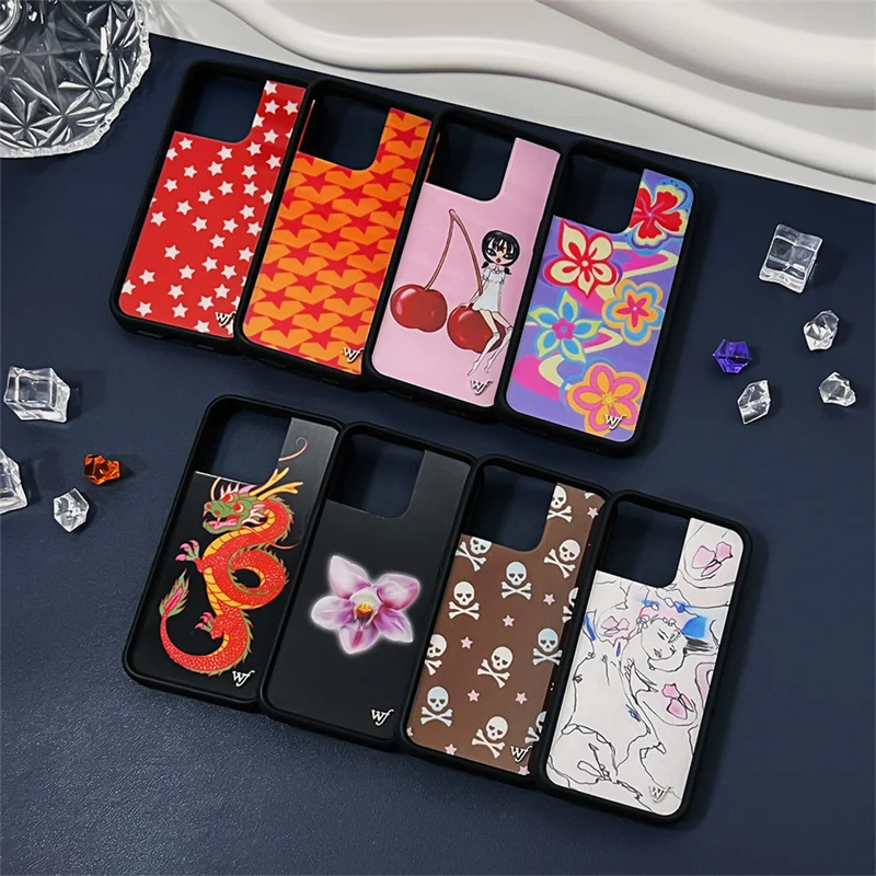 WF Wildflower Protect Cases For iPhone 16 Pro Max 15 Pro 14 13 12 Pro MaXx Skull head Flowers Dragon Metal wf label Phone Cover