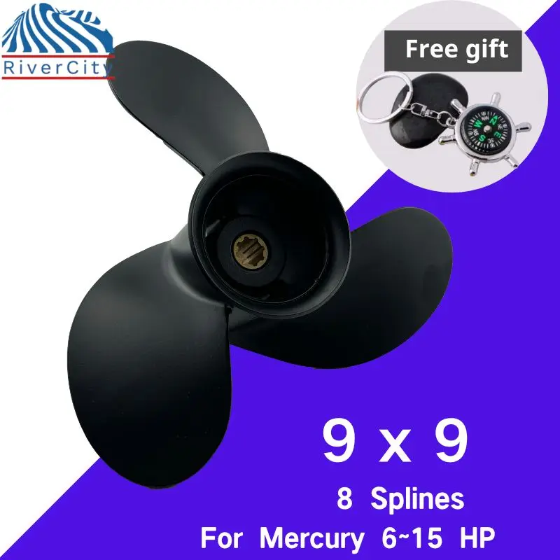 

9x9 Outboard Propeller For Mercury 6hp 8hp 9.9hp 15hp Boat Aluminum Alloy Screw 3 Blade 8 Spline Marine Engine Part