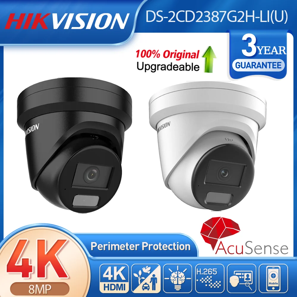 

Black White Hikvision 4K Colorvu Turret IP Camera Smart Hybrid Light Perimeter Protection MIC 2.8MM SD Card Slot H265+ IP67