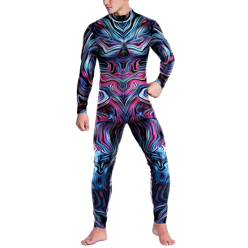 2024 Retro Punk 3D Printed Jumpsuit Men Cosplay Costume Steampunk  Machinery Halloween Zenti Party Colorful Bodysuit