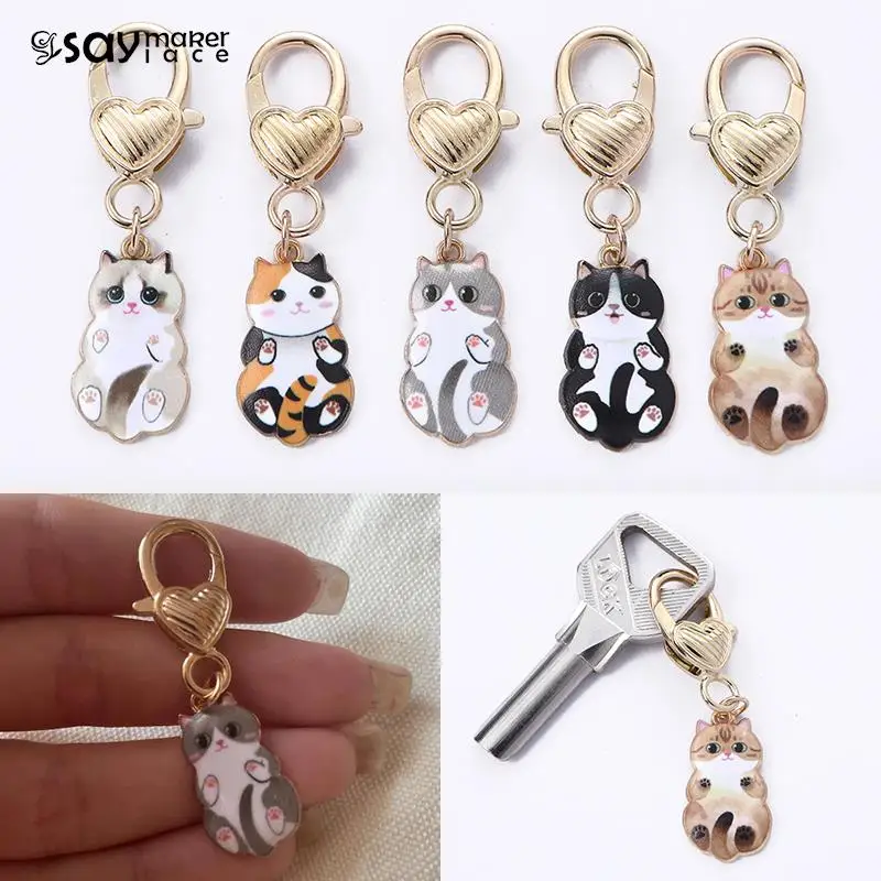 Cute Cartoon Cat Keychain Metal Enamel Kitten Keyring For Women Trendy Headphone Case Pendant Backpack Charms Gifts