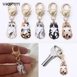 Cute Cartoon Cat Keychain Metal Enamel Kitten Keyring For Women Trendy Headphone Case Pendant Backpack Charms Gifts