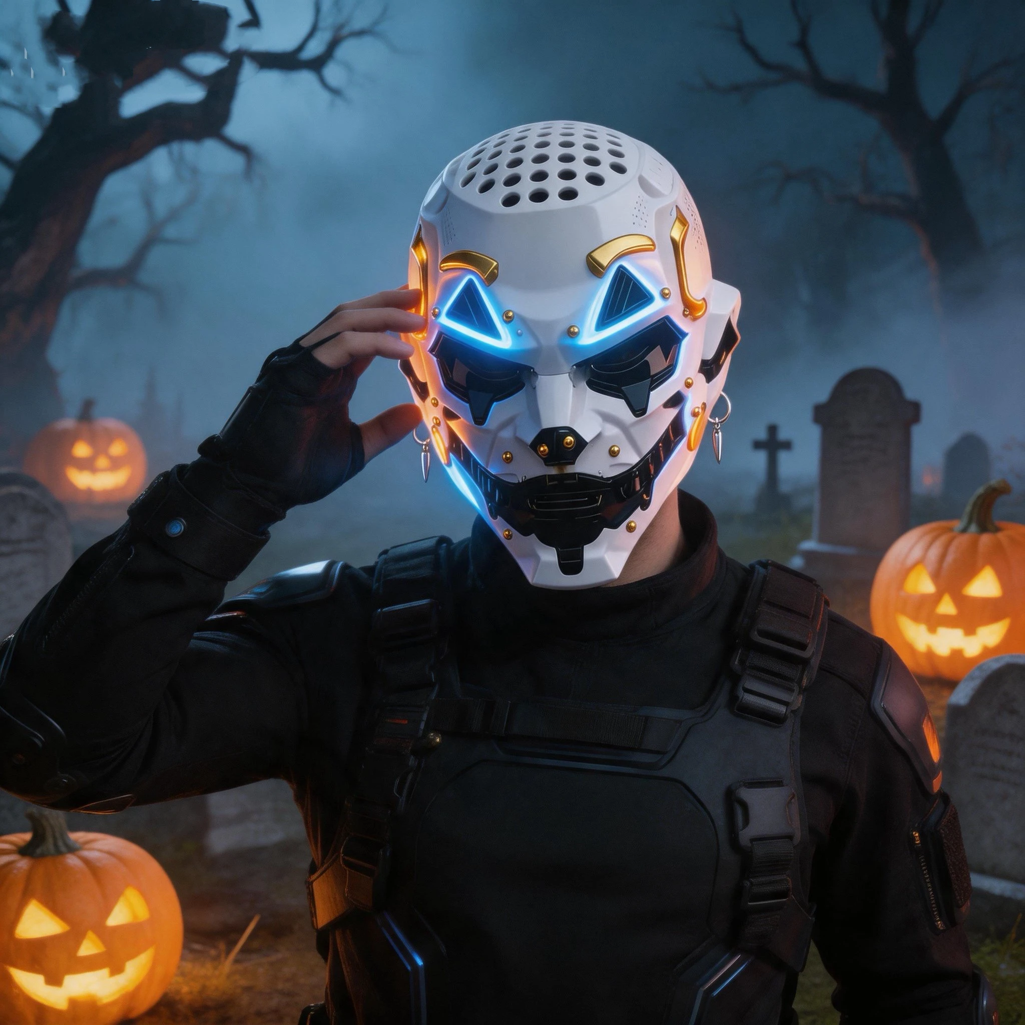 LED Cyberpunk Dreads Mask – Halloween Light Up Futuristic Cosplay Mask, Adjustable Halloween Costume Helmet with Optional LED