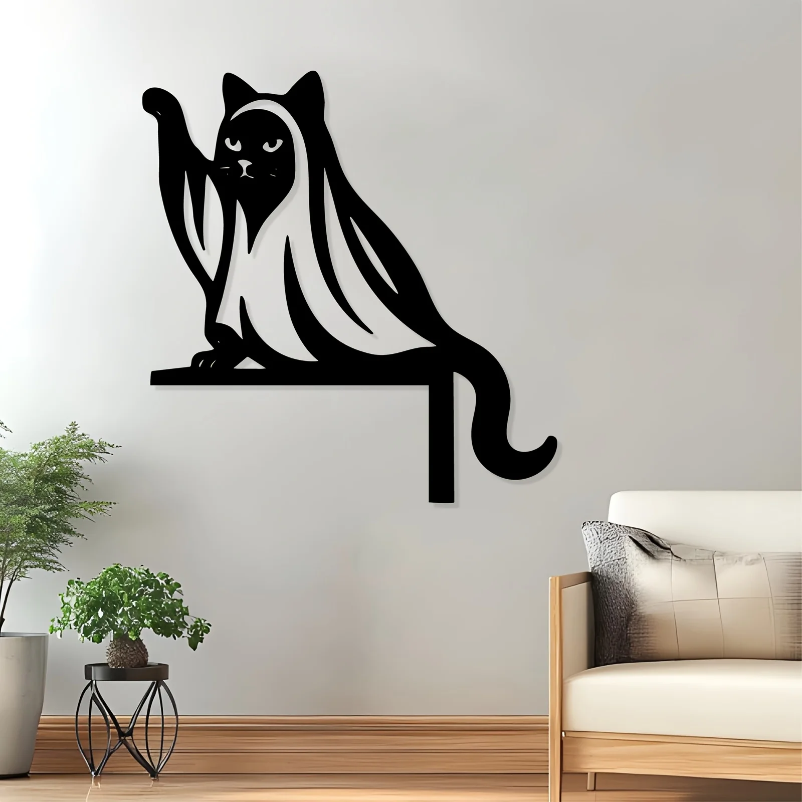Black Cat Metal Wall Art, Mysterious Cat Laser Cut Wall Hanging Decor. Century Old Baking Paint Process, Waterproof, Rustproof