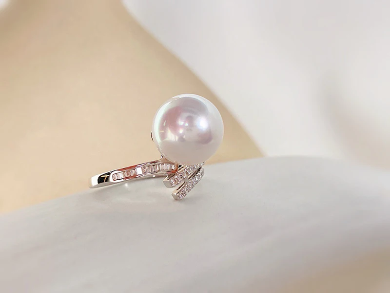 KUGG PEARL 18K White Gold Ring Shiny Diamond 10-11mm Natural Australian South Pearl Ring for Women High Engagement Jewelry