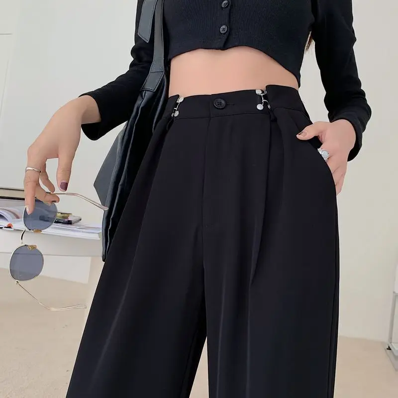 

New 2024 Black Wide Leg Suit Pants for Women High Waist Long Loose Trousers Spring Autumn Office Lady Fashion Baggy Q804