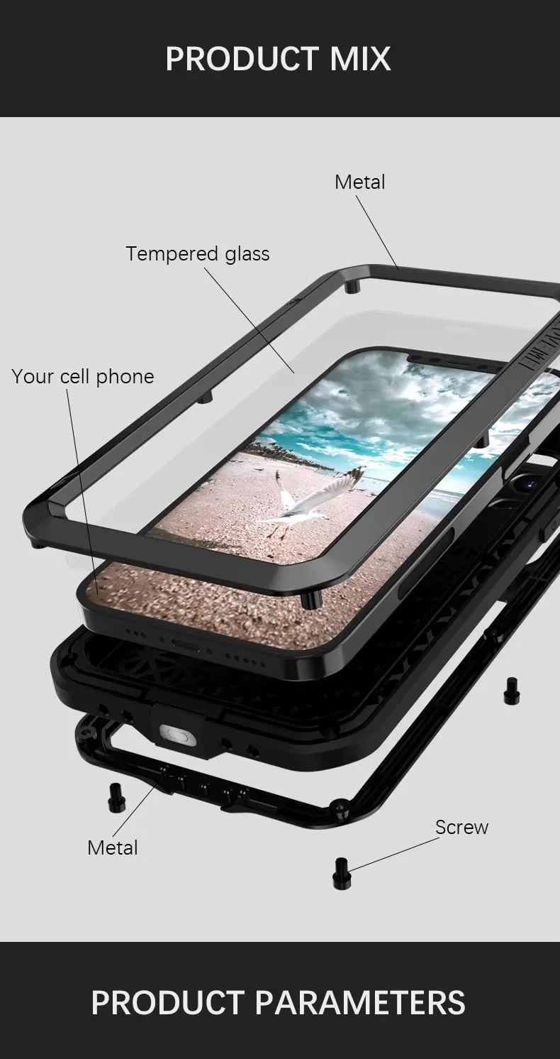 Original Love Mei 360 Armor Heavy Duty Metal Tank Protection Case for iPhone 12 13 14 15 PRO MAX11 Pro X Xs Max XR 7 8 Plus case