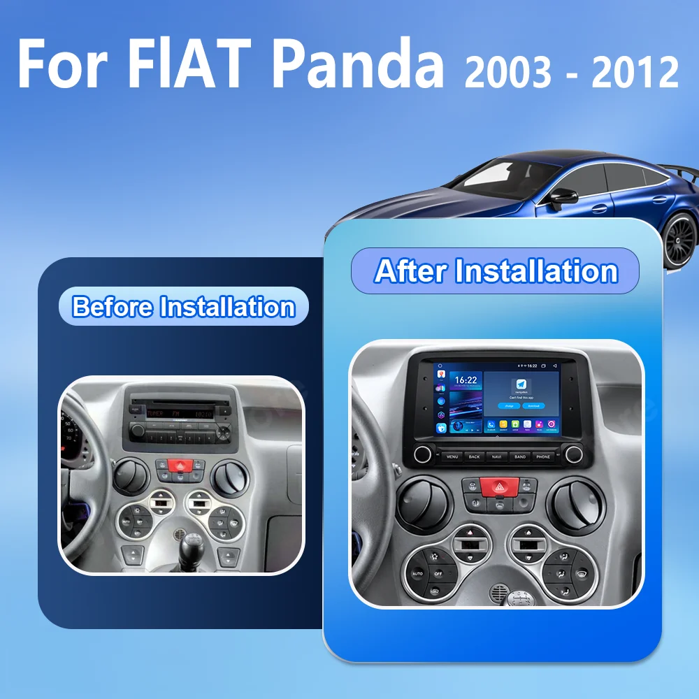 Android 16 For FIAT Panda 2003 -2012 Auto Carplay Multimedia Player Radio Stereo GPS Navigation High-Performance CPU Bluetooth