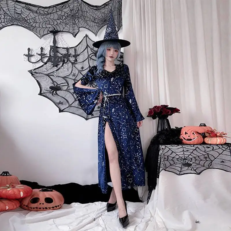 loween Costume adulto Strega Gioco di ruolo Ragazza magica Gonna lunga Notte stellata Design Personalizzabile Cinese tradizionale St...