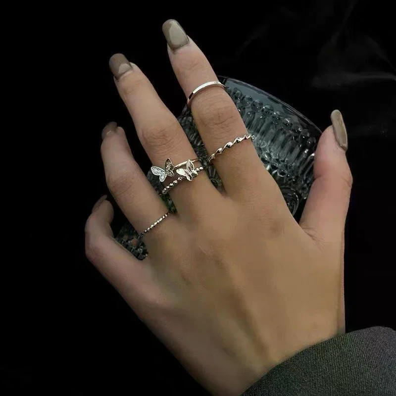 Butterfly Metal Punk Rings Cool Adjustable  Finger Ring Fashion Knuckle Jewelry For Women Teen Jewelry Gifts Accessories