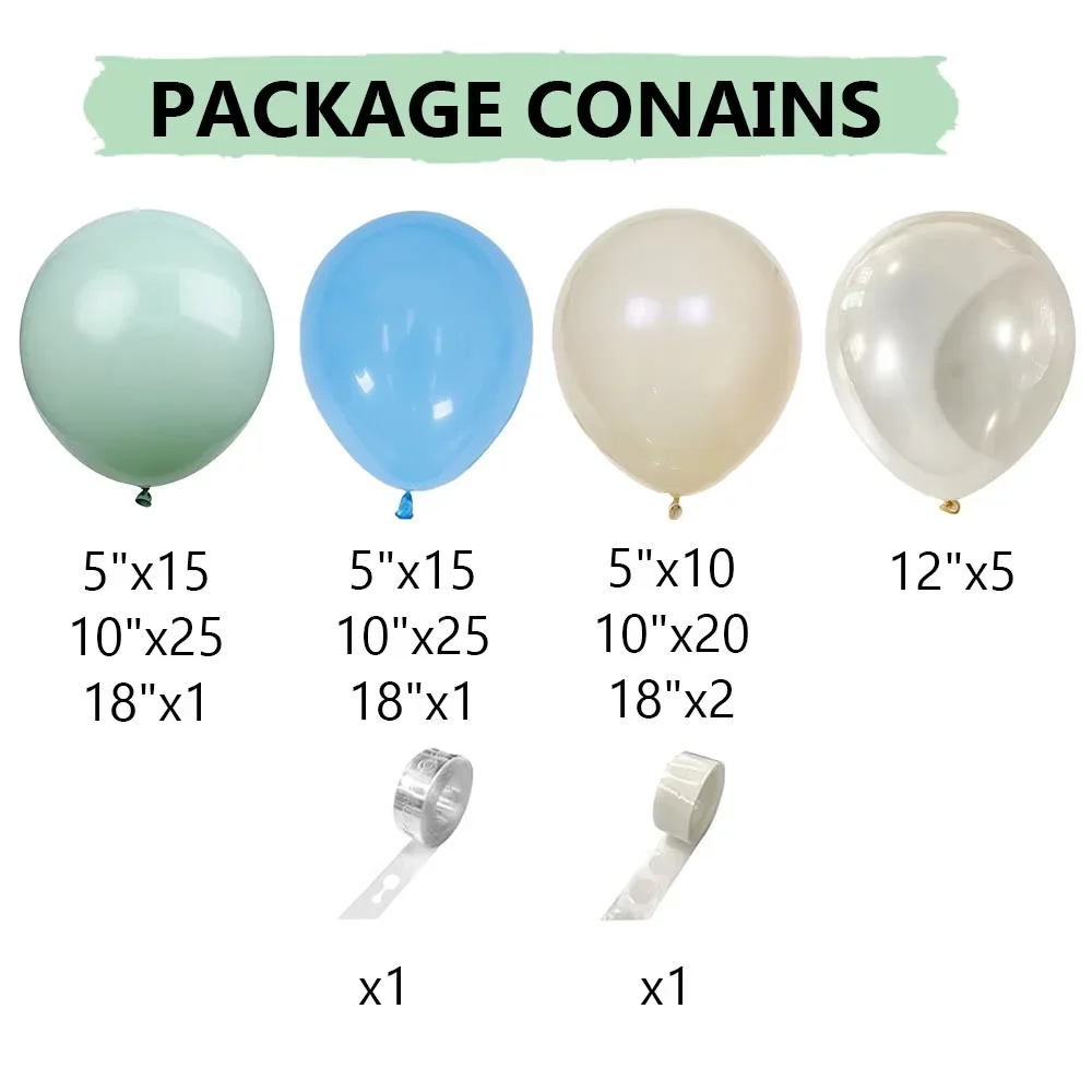 121Pcs Dusty Green Balloon Garland Arch Kit Light Blue Fog Green Sand White Balloons for Under The Sea Party Decoration