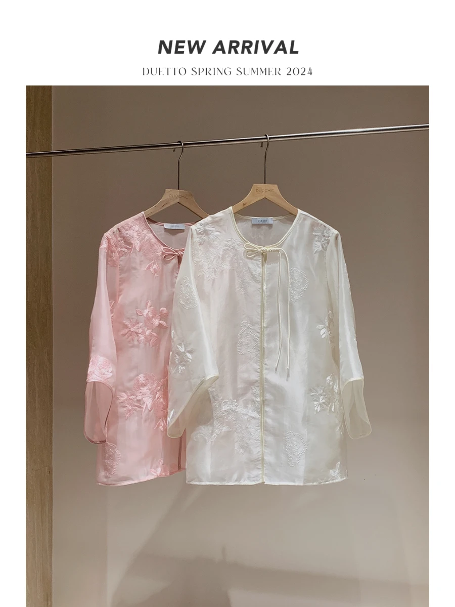 

Шелковое платье Duetto с вышивкой Ogees, оригинальный дизайн, свободный крой, рукава 3/4, для женщин