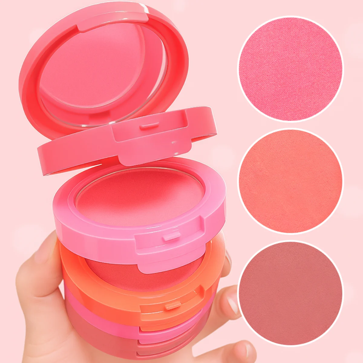 Trucco in polvere compatta con fard multistrato a 5 colori - Fondotinta base viso Cosmetici per guance in polvere pressata con pennello