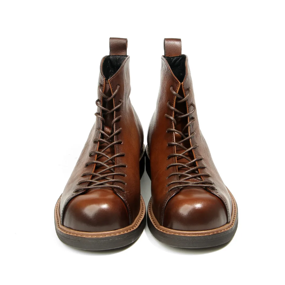 Genuine Leather Round Toe Casual Ankle Boots Dress Work Motorcycle Boots Men Cowboy Combat Boots High Top Shoes - view 5