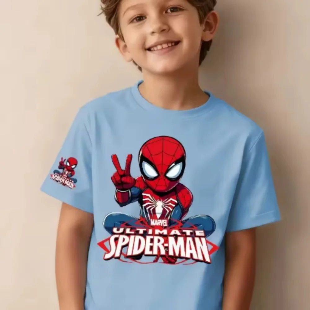 Summer children's T-shirt fashionable and cool Spider Man cartoon print mesh round neck parent-child outfit short sleeved