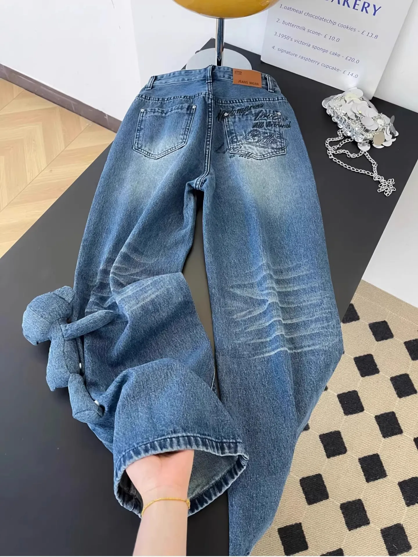 

High Waist Embroidered Wide Leg Jeans Women's Faion Spring Loose Fit Straight Long Pants Personali Design Casual Comfortable