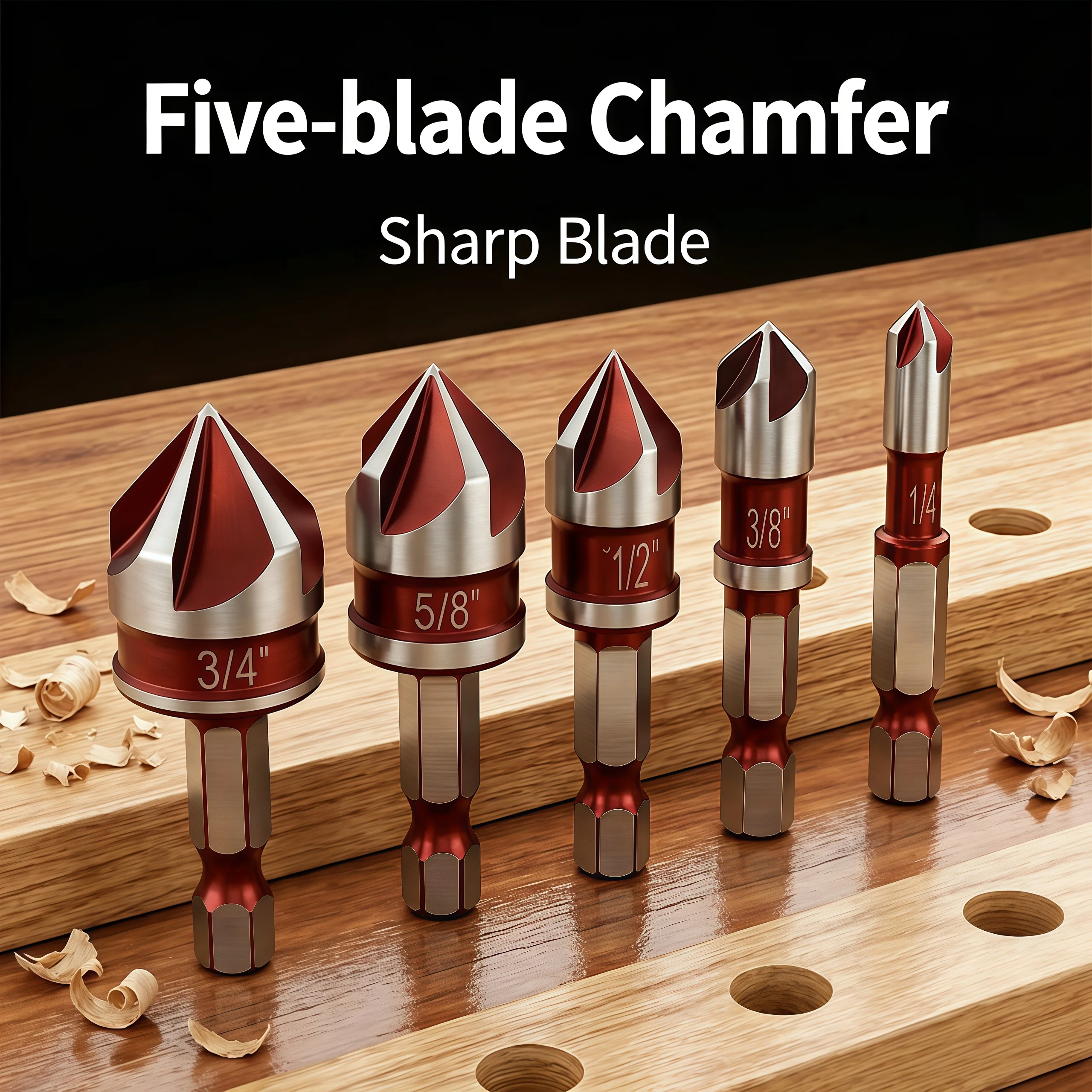 

5 Flute Metal M35 Cobalt Countersink Drill Bit Set 82° 5pcs 1/4" Hex Shank Countersunk Bit Set 1/4” 3/8” 1/2” 5/8 With Holder