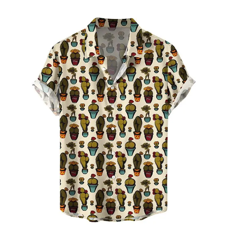 New Men's Short Sleeve Shirts Disgusting Mushroom Print Men's Hawaiian Beach Fashion Lapel Tops Plus Size Casual Men's Shirts