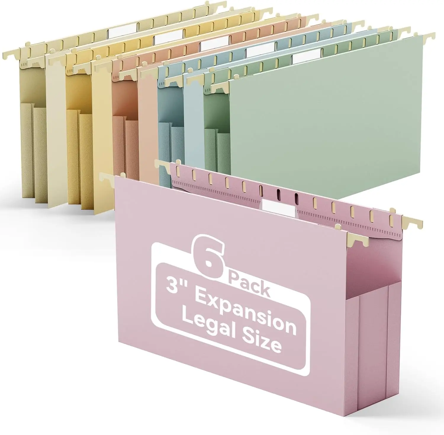 

Plastic Leagl Size Hanging File Folders Extra Capacity,Heavy Duty 3" Expandable Legal File Folder Hanging with Tabs,6 Pack Fi