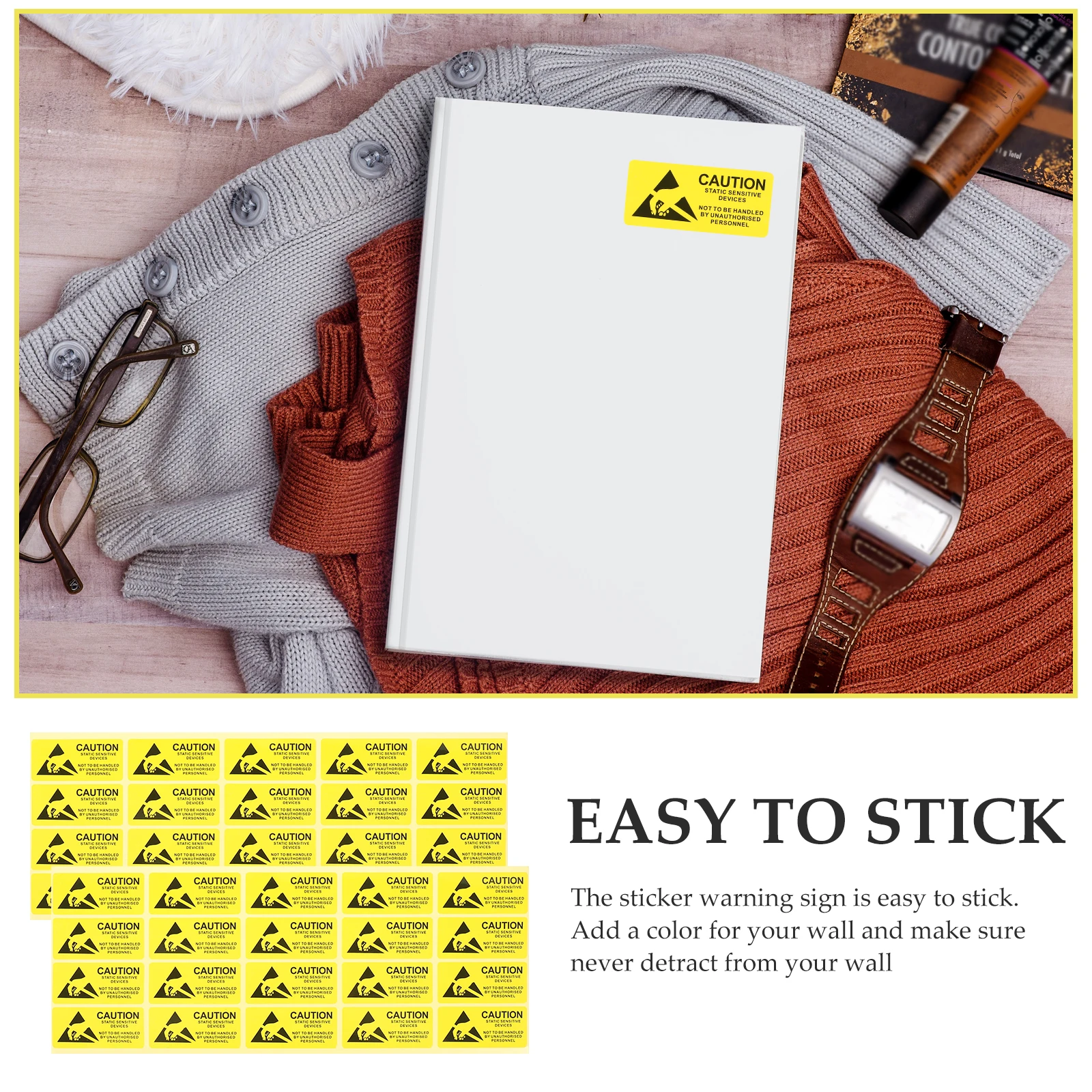 

450Pcs Static Sensitive Warning Stickers 55x25mm Yellow Heavy Duty Adhesive Labels for Walls Windows Plastics Metals Office