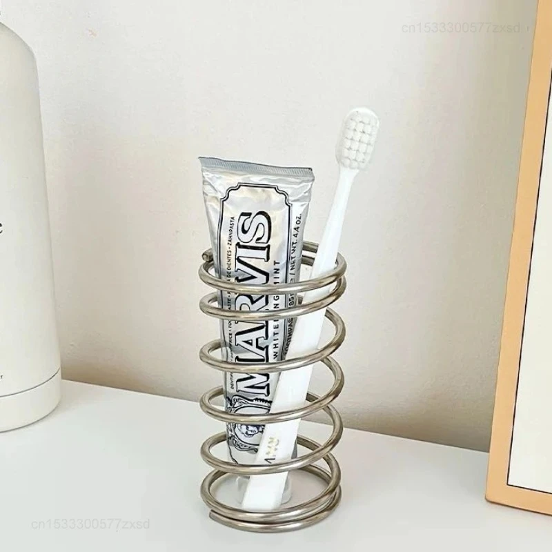 Stainless Steel Toothbrush Holder Metal Bathroom Accessories Supplies for Toothpaste Makeup Brush Storage Rack Home