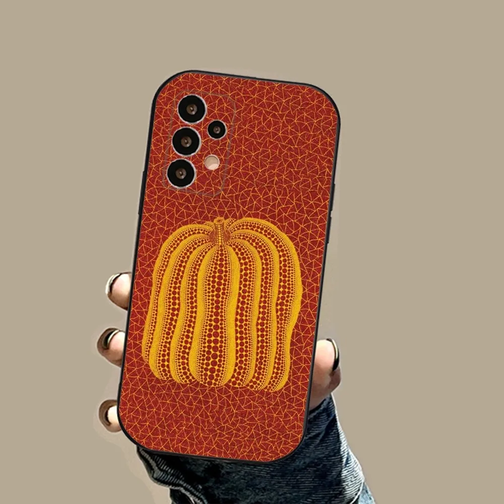 Yayoi Kusama Pumpkin Phone Case For Samsung S24,23,23,22,30,21,10,9,Note20 Ultra,Lite,Ultra,5G,Plus,FE,Black Soft Case