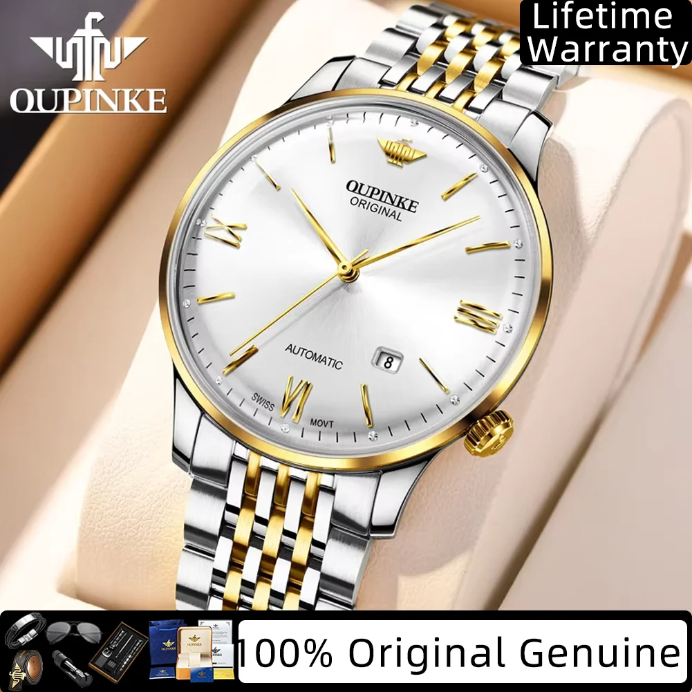 OUPINKE Ultra Thin 7.3 mm Original Swiss Movement Automatic Mechanical Watches for Men High-end Luxury Date Men's Watches 3269
