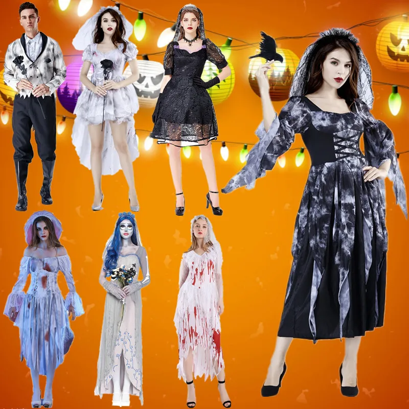 

New Halloween Costume Adult Women Ghost Bride Zombie Cosplay Masquerade Dance Performance Traditional Chinese Costume