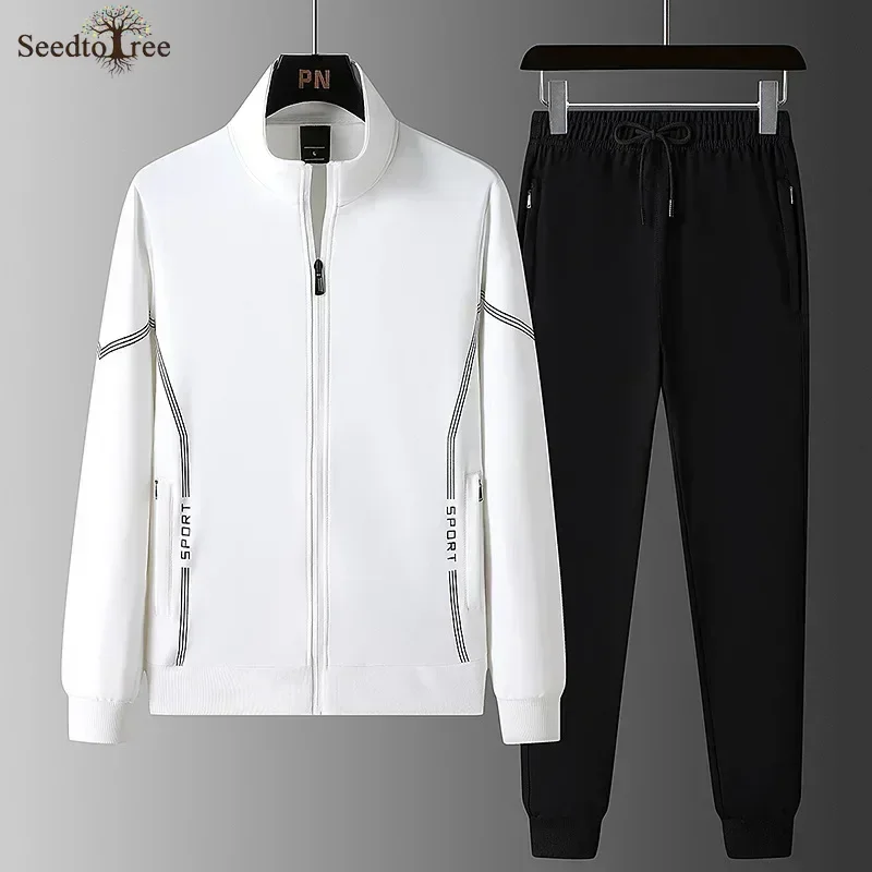 

Spring and Autumn Men's Sets Sports Solid Color Long Sleeve Zipper Jacket Casual Pants Two Piece Set
