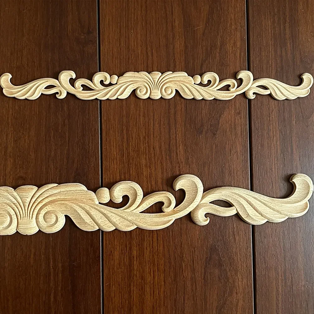 5PCS Wood Carved Decal Corner Applique Frame Wall Furniture Figurines Cabinet Decorative Crafts Door Decoration Piece Flower