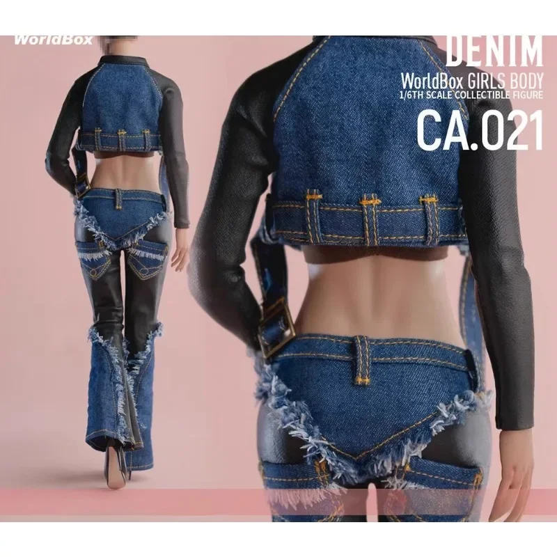 

1/6 Scale Toys Worldbox CA021 Female Retro Patchwork Denim Suit Soldier Clothes Model Fit 12'' Action Figure Body Dolls Decor