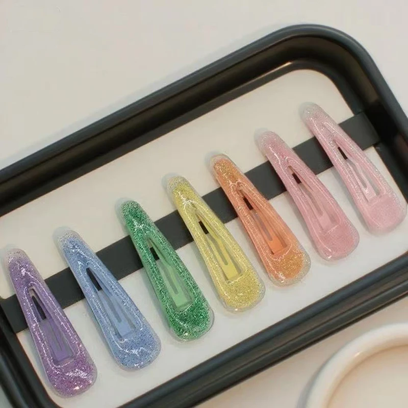 

5/10/Acrylic Glitter Teardrop BB Clips For Girls Shiny Solid Colorful Metal Snap Hair Clips Hair Accessories Hair Barrettes Ha