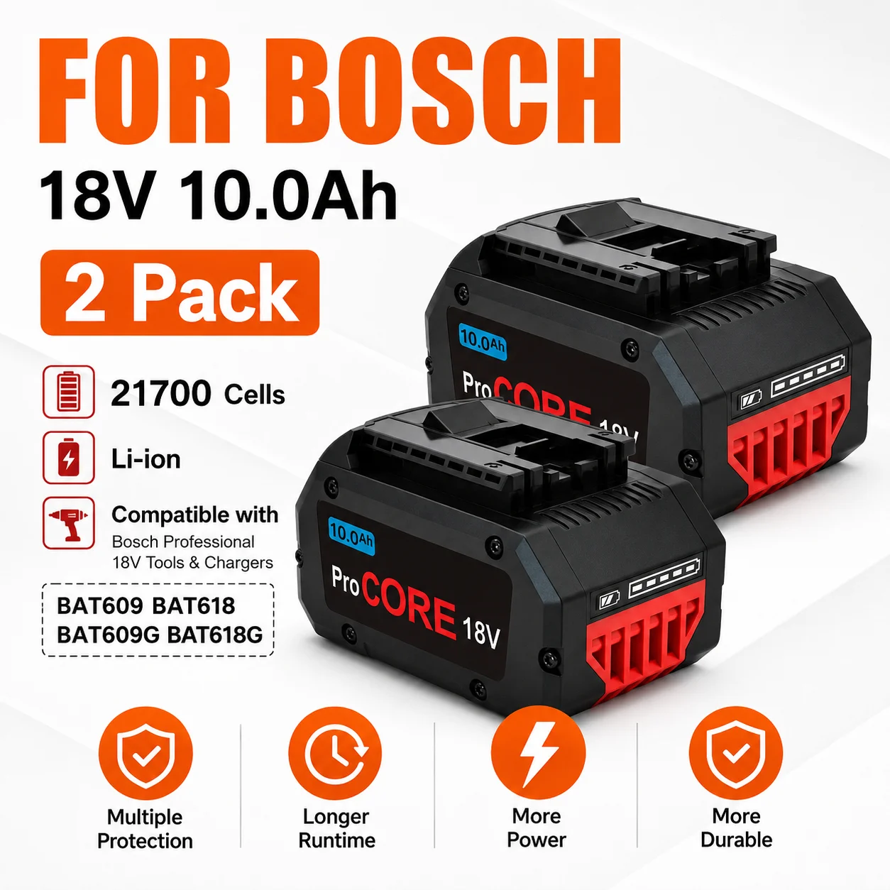 Akku für kabelloses Werkzeug 18V 10Ah ProCORE 21700 Zellen passend für Bosch BAT609 BAT618 GBA18V80 Professional System