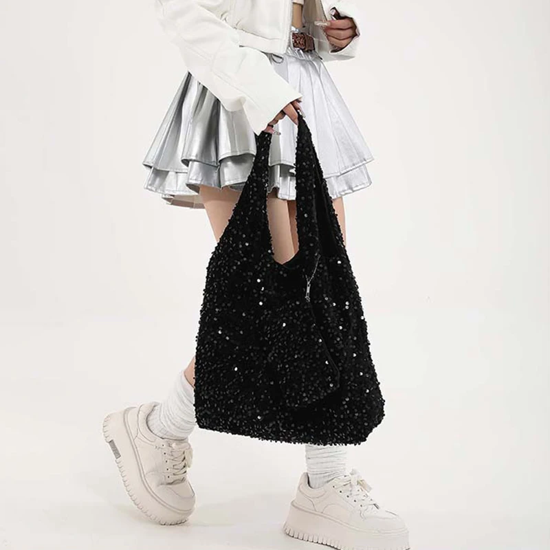 Tas Tote Wanita Tas Belanja Dapat Digunakan Kembali Bling Payet Modis Tas Bahu Ketiak Wanita Kapasitas Besar Tas Tangan Perjalanan Trendi