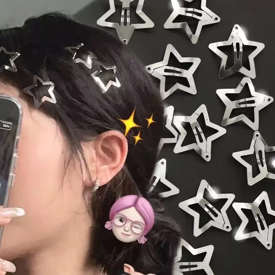 20/30/50/100pcs 3cm Y2K Silver Star Hair Clips for Girls Metal Snap Clip Hairpins Barrettes Hair Grip Jewel Hair Accessories